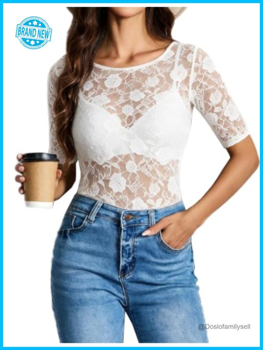Sheer Mesh Lace Short Sleeve Crew Neck Party Top